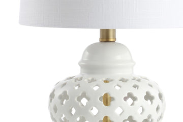 Quatrefoil Fretwork 20.5" Pierced Ginger Jar Ceramic/Metal LED Table Lamp - JONATHAN Y